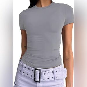 Abardsion Women's Casual Basic Going Out Crop Tops Slim Fit Short Sleeve